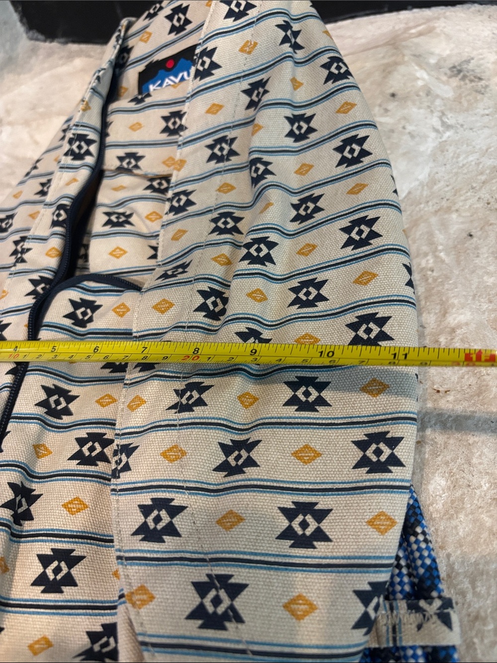 KAVU Rope Bag Geometric Pattern Backpack in Cream & Blue - Picture 7 of 7